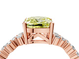 Rose gold Fancy Yellow Cushion Cut Diamond Scattered Round Accent Ring with Prong Setting_16