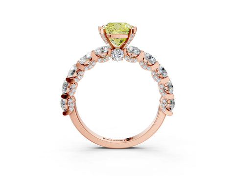 Rose gold Fancy Yellow Cushion Cut Diamond Side Stone Engagement Ring with Four-Prong Setting_27