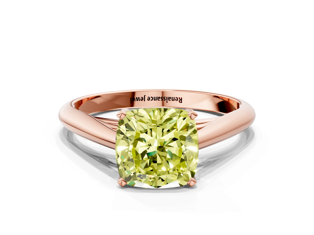 Rose gold Fancy Yellow Cushion Cut Diamond Solitaire Engagement Ring with Cathedral Setting and Four-Prong Mount_120