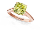 Rose gold Fancy Yellow Cushion Cut Diamond Solitaire Engagement Ring with Cathedral Setting and Four-Prong Mount_121