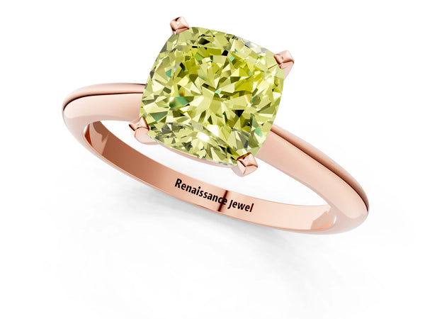 Rose gold Fancy Yellow Cushion Cut Diamond Solitaire Engagement Ring with Classic Band and Four-Prong Setting