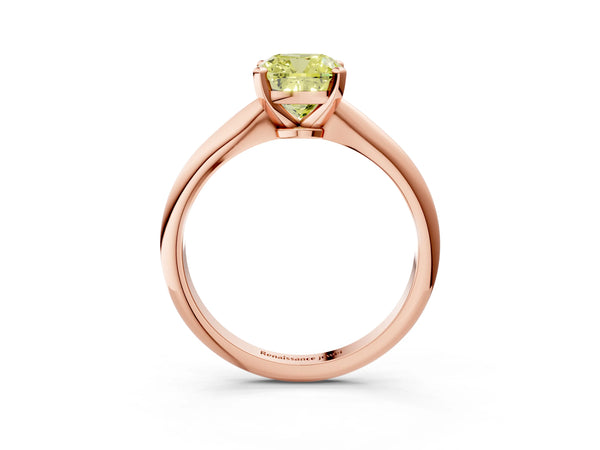 Rose gold Fancy Yellow Cushion Cut Diamond Solitaire Engagement Ring with Classic Band and Four-Prong Setting