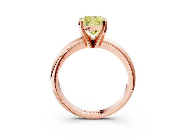 Rose gold Fancy Yellow Cushion Cut Diamond Solitaire Engagement Ring with Round Band and Four-Prong Setting