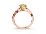 Rose gold Fancy Yellow Cushion Cut Diamond Solitaire Engagement Ring with Twisted Pavé Band and Four-Prong Setting_45