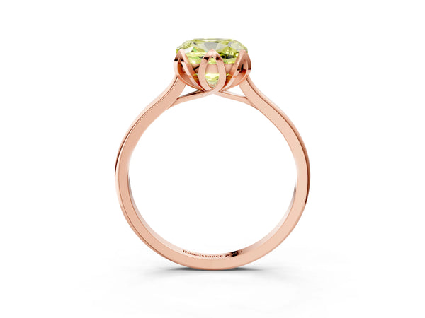 Rose gold Fancy Yellow Cushion Cut Diamond Solitaire Ring with Flower Prong Setting and Classic Band