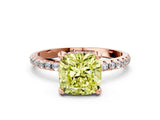Rose gold Fancy Yellow Cushion Cut Diamond Solitaire Ring with Four-Prong Setting and Pavé Band_3