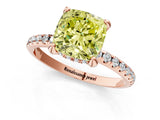 Rose gold Fancy Yellow Cushion Cut Diamond Solitaire Ring with Four-Prong Setting and Pavé Band_4