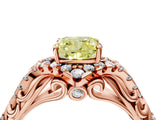 Rose gold Fancy Yellow Cushion Cut Diamond Solitaire Ring with Hidden Halo and Pavé Band_31