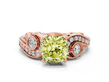 Rose gold Fancy Yellow Cushion Cut Diamond Solitaire Ring with Milgrain Pavé Band and Four-Prong Setting_167