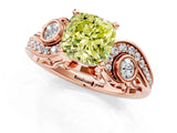 Rose gold Fancy Yellow Cushion Cut Diamond Solitaire Ring with Milgrain Pavé Band and Four-Prong Setting_168