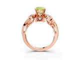 Rose gold Fancy Yellow Cushion Cut Diamond Solitaire Ring with Milgrain Pavé Band and Four-Prong Setting_170
