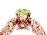 Rose gold Fancy Yellow Cushion Cut Diamond Solitaire Ring with Milgrain Pavé Band and Four-Prong Setting_171