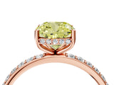 Rose gold Fancy Yellow Cushion Cut Diamond Solitaire Ring with Pavé Band and Hidden Halo_23