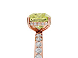 Rose gold Fancy Yellow Cushion Cut Diamond Solitaire Ring with Pavé Band and Hidden Halo_24