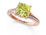 Rose gold Fancy Yellow Cushion Cut Diamond Solitaire Ring with Pavé Band and Prong Setting_13