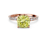 Rose gold Fancy Yellow Cushion Cut Diamond Solitaire Ring with Pave Band and Four Prong Setting_87