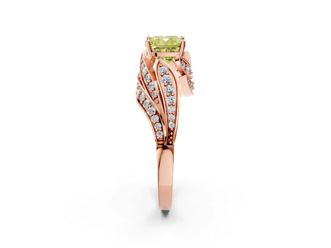 Rose gold Fancy Yellow Cushion Cut Diamond Solitaire Ring with Prong Setting and Twisted Pavé Band_2
