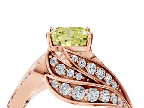 Rose gold Fancy Yellow Cushion Cut Diamond Solitaire Ring with Prong Setting and Twisted Pavé Band_4