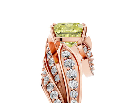 Rose gold Fancy Yellow Cushion Cut Diamond Solitaire Ring with Prong Setting and Twisted Pavé Band_5