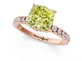 Rose gold Fancy Yellow Cushion Cut Diamond Solitaire Ring with Round  Pavé Band and Four-Prong Setting_37