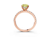 Rose gold Fancy Yellow Cushion Cut Diamond Solitaire Ring with Round  Pavé Band and Four-Prong Setting_39