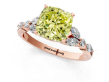Rose gold Fancy Yellow Cushion Cut Diamond Solitaire Ring with Side Stones and Four-Prong Setting_52