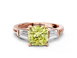 Rose gold Fancy Yellow Cushion  Cut Diamond Solitaire Ring with Tapered Baguette Accents and Four-Prong Setting_45