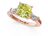 Rose gold Fancy Yellow Cushion  Cut Diamond Solitaire Ring with Tapered Baguette Accents and Four-Prong Setting_46