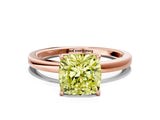 Rose gold Fancy Yellow Cushion Cut Diamond Solitaire Ring with Thin Band and Prong Setting_12