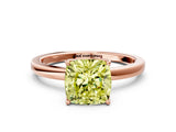 Rose gold Fancy Yellow Cushion Cut Diamond Solitaire Ring with Thin Band and Prong Setting_24