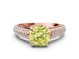 Rose gold Fancy Yellow Cushion Cut Diamond Solitaire Ring with Three-Row Pavé Band and Four-Prong Setting_36