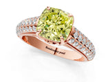 Rose gold Fancy Yellow Cushion Cut Diamond Solitaire Ring with Three-Row Pavé Band and Four-Prong Setting_37