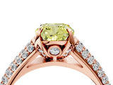 Rose gold Fancy Yellow Cushion Cut Diamond Solitaire Ring with Three-Row Pavé Band and Four-Prong Setting_40