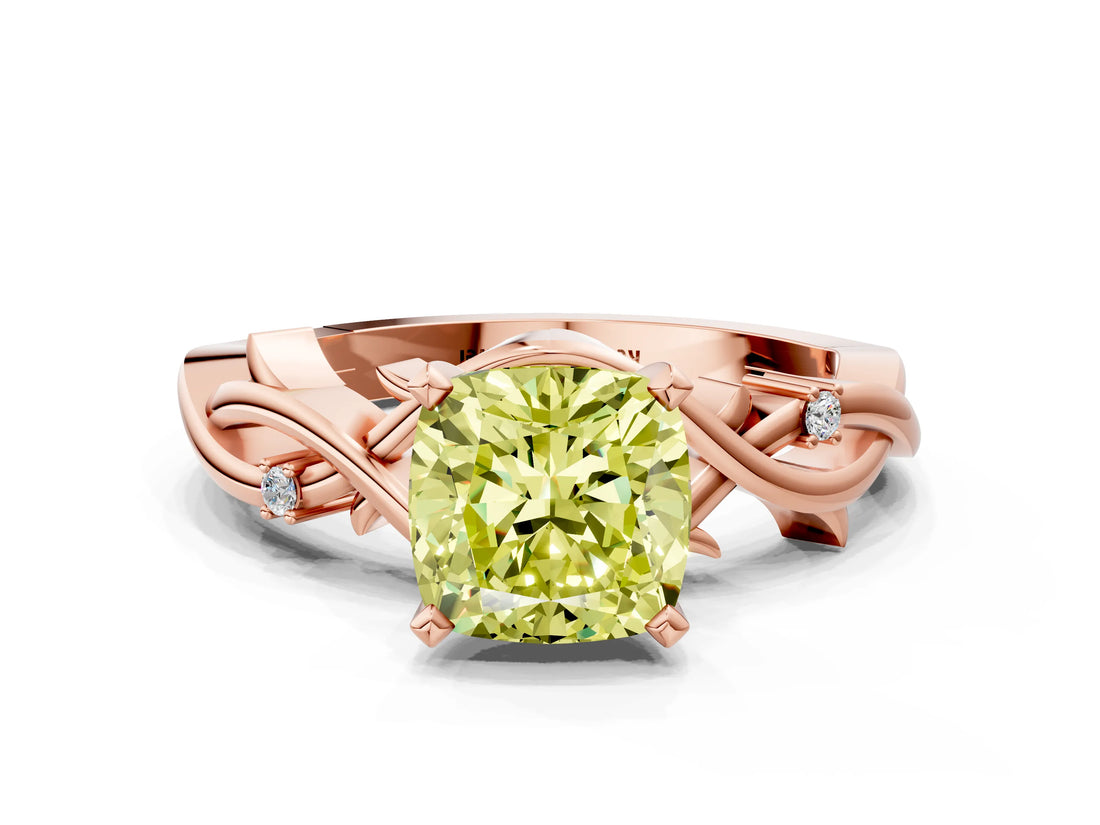 Rose gold Fancy Yellow Cushion Cut Diamond Solitaire Ring with Twisted Band and Prong Setting_195