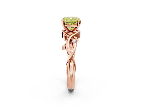 Rose gold Fancy Yellow Cushion Cut Diamond Solitaire Ring with Twisted Band and Prong Setting_197