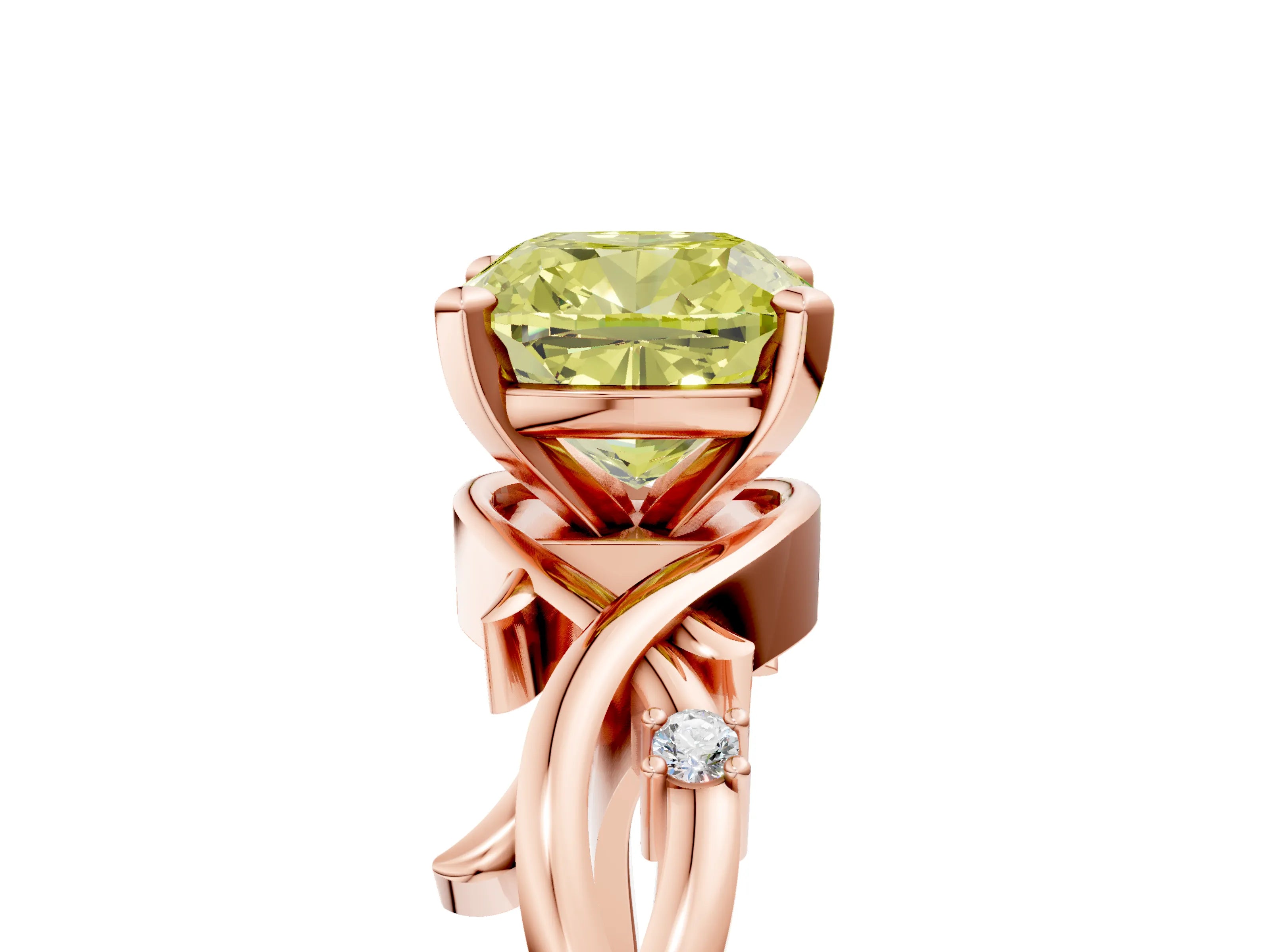 Rose gold Fancy Yellow Cushion Cut Diamond Solitaire Ring with Twisted Band and Prong Setting_200