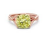 Rose gold Fancy Yellow Cushion Cut Diamond Solitaire Twist Band Prong Setting Ring_72