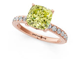 Rose gold Fancy Yellow Cushion  Cut Diamond Solitaire with Pave Band and Four-Prong Setting 1