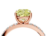 Rose gold Fancy Yellow Cushion  Cut Diamond Solitaire with Pave Band and Four-Prong Setting 4