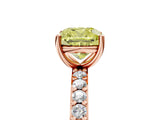 Rose gold Fancy Yellow Cushion  Cut Diamond Solitaire with Pave Band and Four-Prong Setting 5