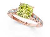 Rose gold Fancy Yellow Cushion  Cut Diamond Solitaire with Pave Band and Four-Prong Setting_175