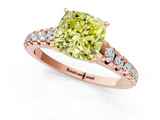 Rose gold Fancy Yellow Cushion  Cut Diamond Solitaire with Pave Band and Four-Prong Setting_177