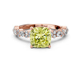 Rose gold Fancy Yellow Cushion Cut Diamond Solitaire with Side Stones, Pave Band, Four-Prong Setting_102