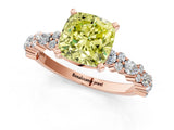 Rose gold Fancy Yellow Cushion Cut Diamond Solitaire with Side Stones, Pave Band, Four-Prong Setting_103