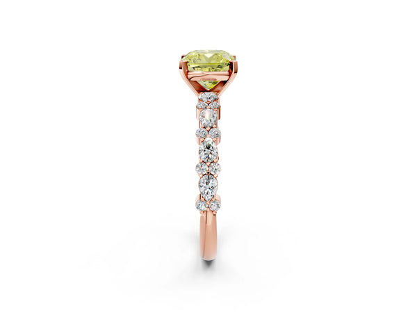 Rose Gold Cushion Cut Pear Side Stone Engagement Ring Setting for Fancy Yellow Center