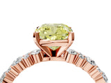 Rose gold Fancy Yellow Cushion Cut Diamond Solitaire with Side Stones, Pave Band, Four-Prong Setting_106