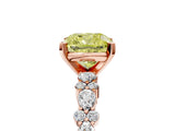 Rose gold Fancy Yellow Cushion Cut Diamond Solitaire with Side Stones, Pave Band, Four-Prong Setting_107
