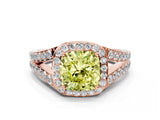 Rose gold Fancy Yellow Cushion Cut Diamond Split Shank Halo Ring with Four-Prong Setting_58