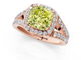 Rose gold Fancy Yellow Cushion Cut Diamond Split Shank Halo Ring with Four-Prong Setting_59