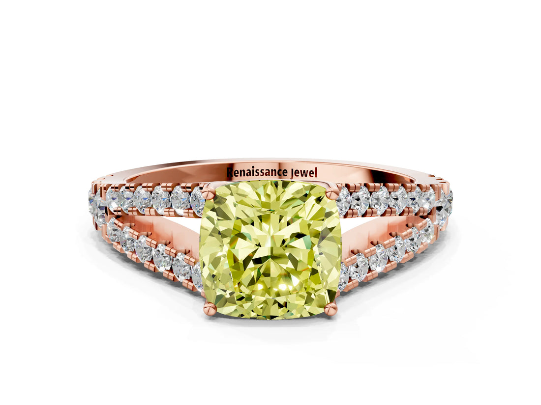 Rose gold Fancy Yellow Cushion Cut Diamond Split Shank Pavé Engagement Ring with Four-Prong Setting_75